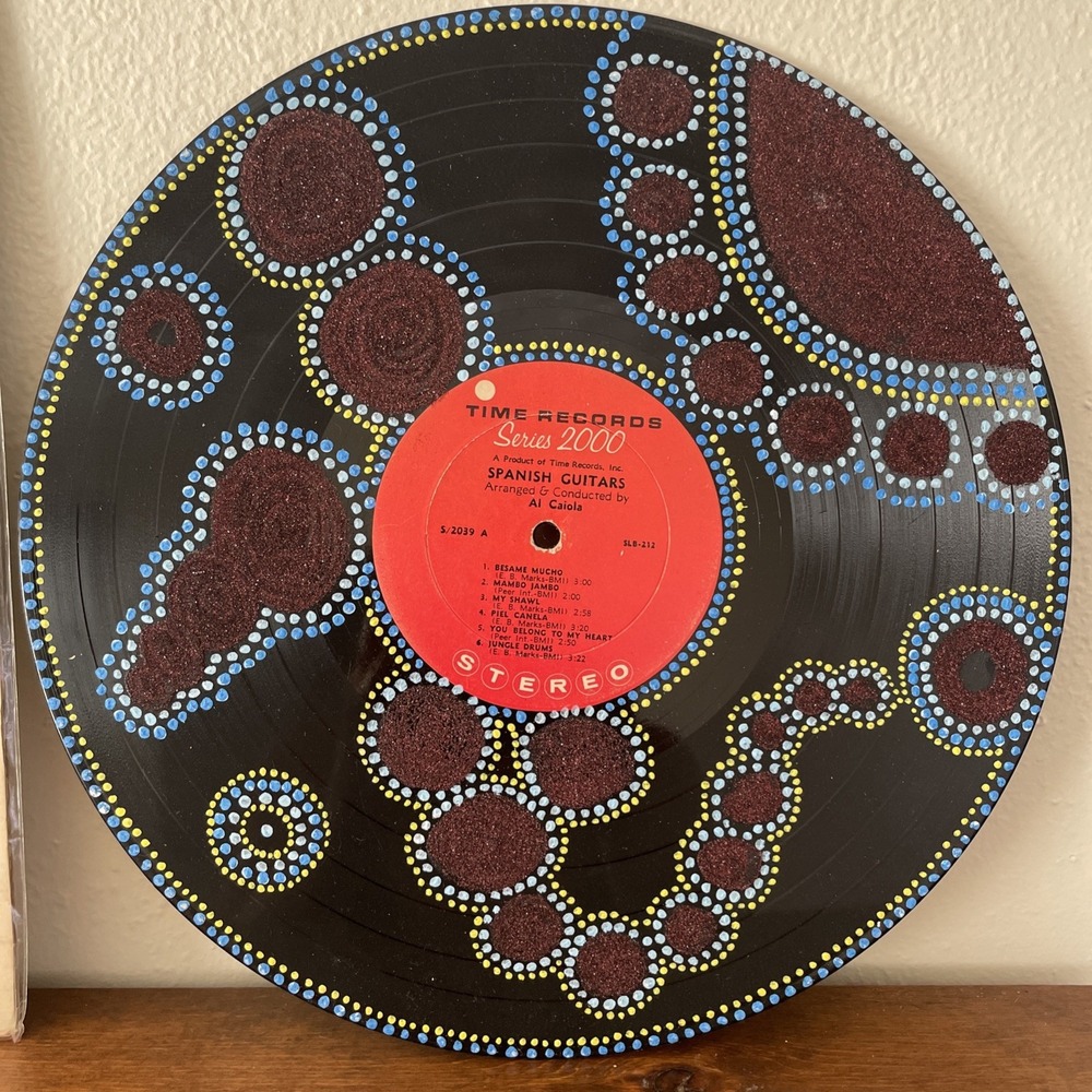 Hand Painted Vinyl Record Dot Art Abstract Upcycled Signed Joumana 2010